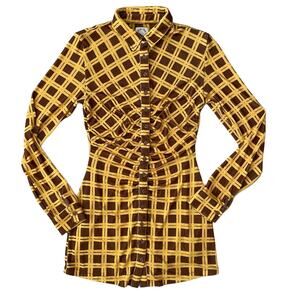 With Jean Andy Long Sleeve Button Front Check Dress Yellow XS Clueless Y2K